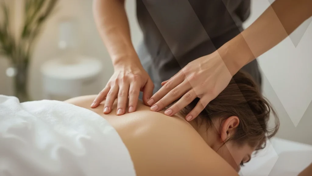 Chiropraktische Behandlung – Therapeutin löst Blockaden im Rückenbereich.